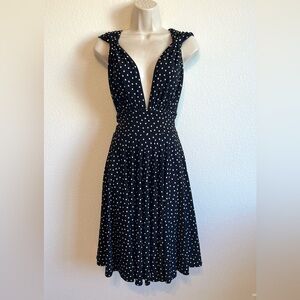 White House Black Market plunge neck black & white polka dot dress. Sz 2